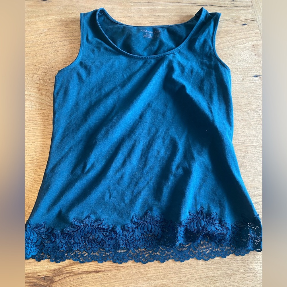 Coldwater‎ Creek Blue Sleeveless Tank Top with Lace Trim women’s small Preloved